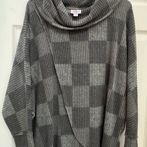 LuLaRoe Kristen Charcoal Checkered Cowl Neck Sweater